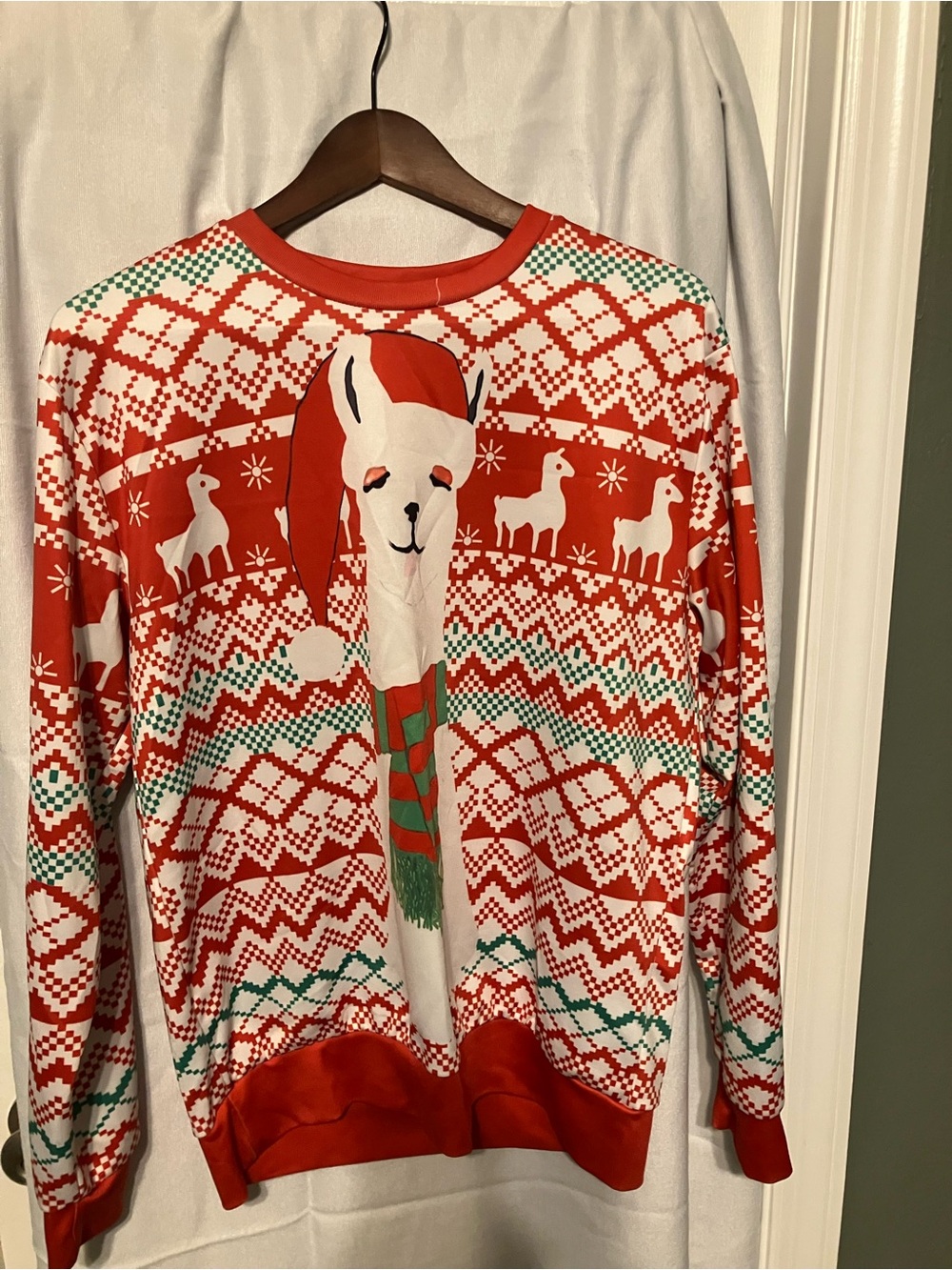 Red Holiday Llama Crewneck Top- Unbranded